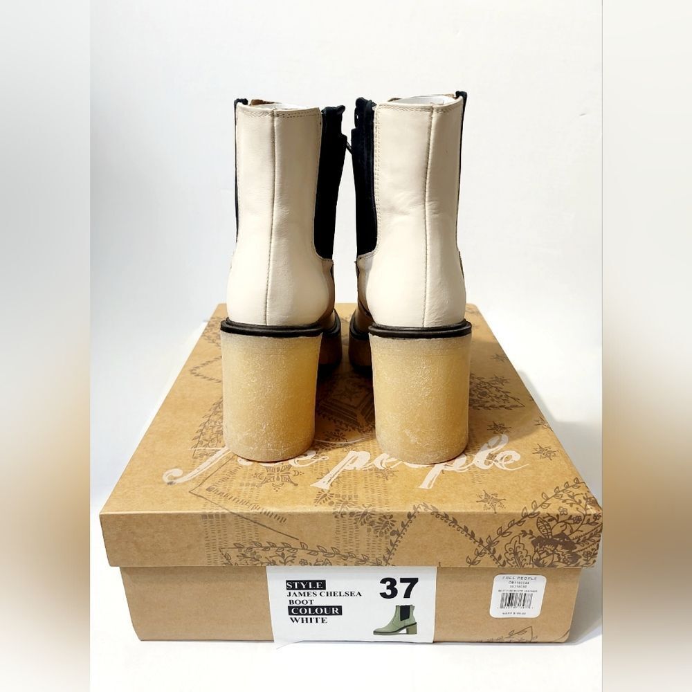Free People James Chelsea Leather Zip Ankle Boots White Made in Spain, Size 37 - Picture 14 of 16